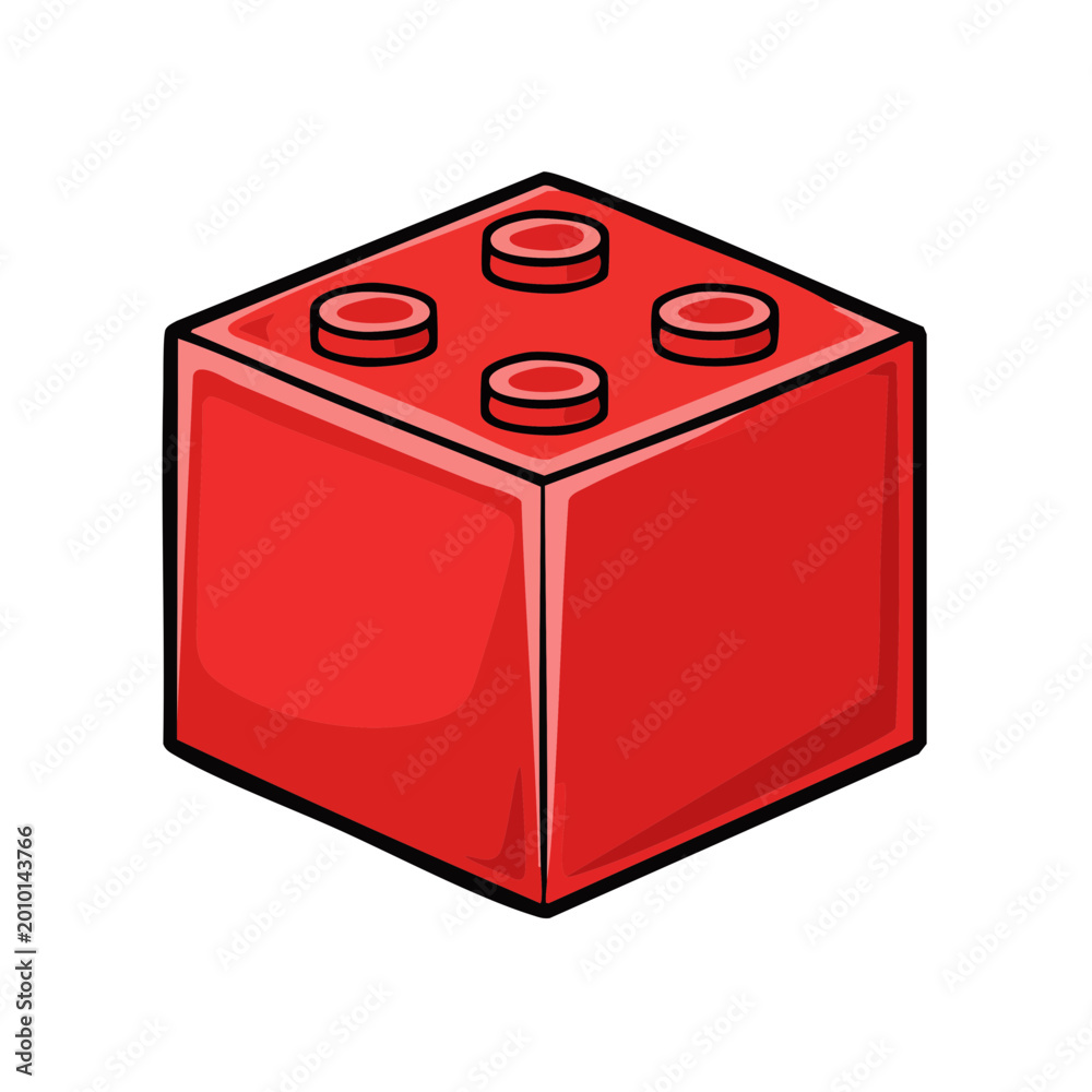 Fototapeta premium Red building block toy with four circular studs on top for connecting with other toys