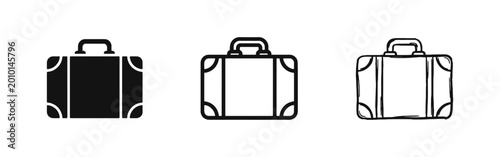 Vászonkép Suitcase Travel Icon Set, Briefcase Business Bag, Solid Outline and Sketch Style