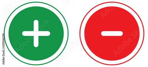Photos Green circle with white plus and red circle with white minus icons representing