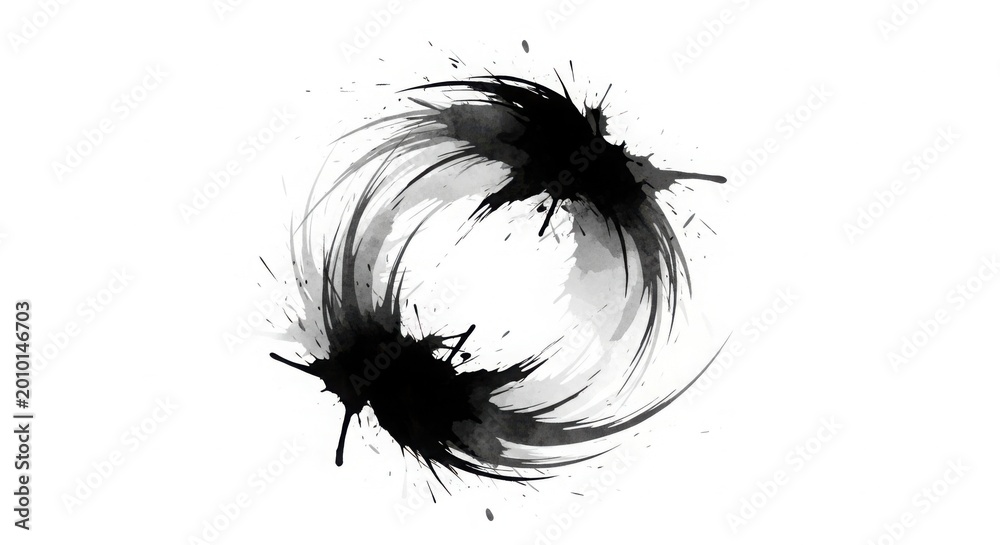 Fototapeta premium Abstract Black Ink Splatter Brush Stroke Circle on White Background