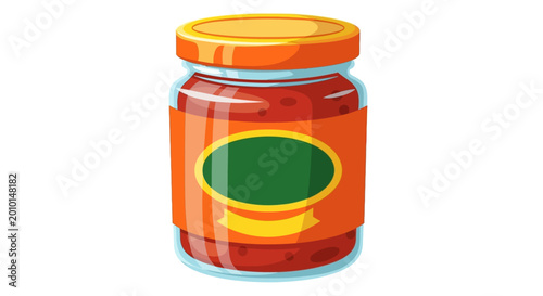 Φωτογραφία Vector jar of sauce, red condiment jar, glass jar with lid, food illustration, c