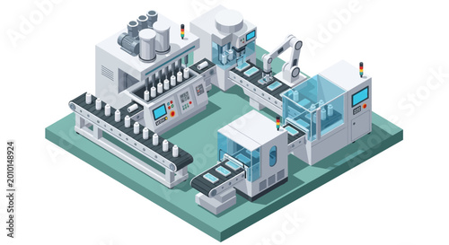 Foto Industrial manufacturing facility, isometric factory, production line, industria