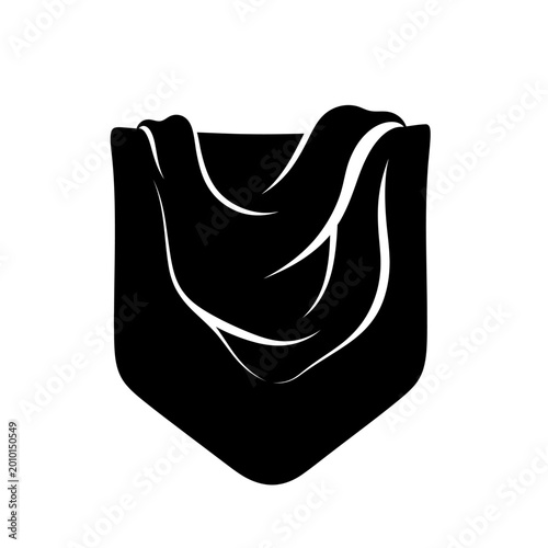 Stylized Black Pocket Silhouette with Flowing White Fabric.