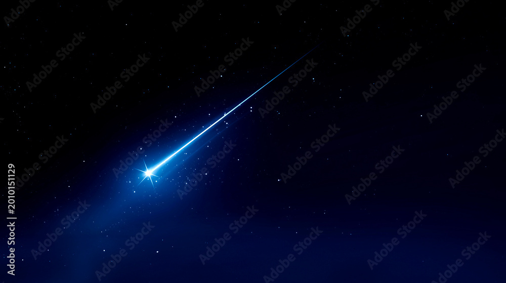 Fototapeta premium 深い夜空を切り裂く、鋭い光跡と輝く一点の流星