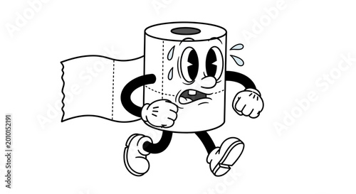 Schilderij op canvas funny toilet paper roll character, cartoon toilet paper, running roll, humorous