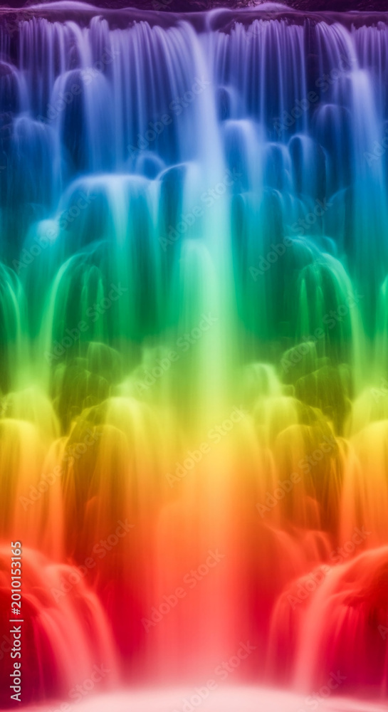 Fototapeta premium Blurred cascading waterfall in rainbow colors, symbolizing nature's beauty and spectrum, ideal for a vibrant, abstract theme