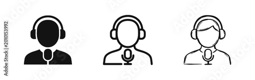 Bild auf Leinwand Customer support or podcast broadcaster icons featuring person with headset in various artistic styles