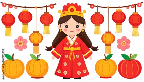 Chinese Girl with Lanterns.