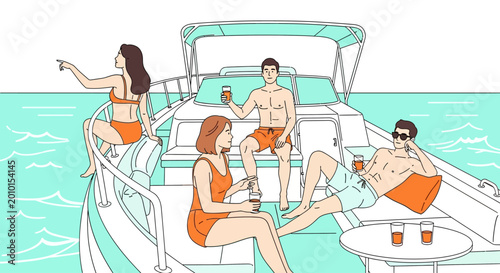 Quadro em tela Luxury yacht party, summer vacation, boat cruise, friends on holiday, nautical f