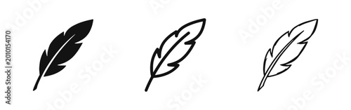 Foto Feather icon set in solid, outline, and hand-drawn styles for writing, literature, and nature concepts