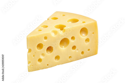 Swiss cheese wedge with characteristic holes, yellow emmental cheese slice, gourmet dairy product for cooking and appetizers isolated PNG with Transparent Background