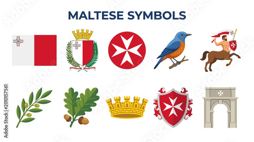 Billede på lærred Collection of Maltese National Symbols and Cultural Icons.