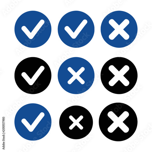 Checkmark and cross symbols approval rating survey flat design vector
