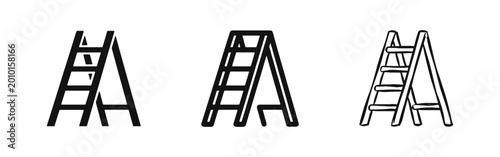 Stepladder Icon Set in Flat Outline and Hand-Drawn Styles for Construction and DIY Projects