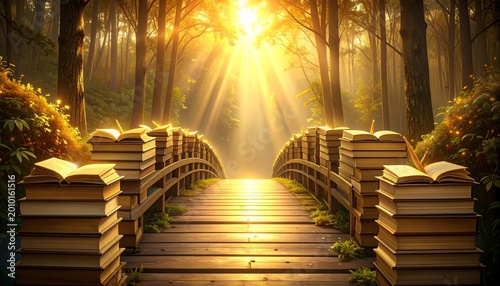 Forest Pathway Books Sunlight Knowledge Exploration Discovery Visuals