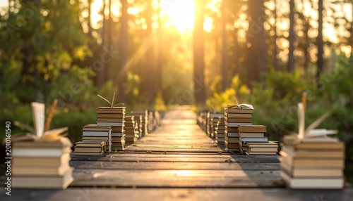 Forest Pathway Books Sunlight Knowledge Exploration Discovery Visuals