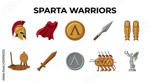 Cuadro en lienzo Collection of Ancient Sparta Warrior Symbols and Equipment.