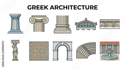 Foto Collection of Greek Architecture Elements and Symbols.