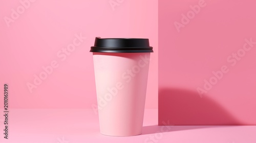 Minimal pink takeaway coffee cup on pastel background showcasing clean product mockup for branding advertising and modern beverage packaging concept.