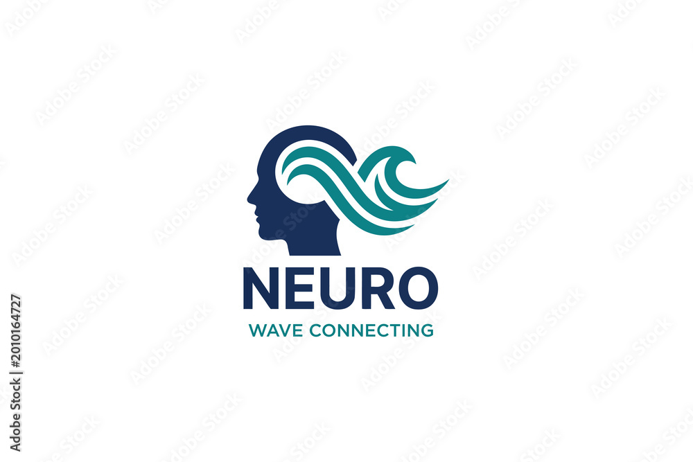 Fototapeta premium Neuro Wave Connecting Vector Logo with Human Profile and Brain Wave for Mental Health