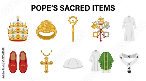 Konstfotografi Collection of Popes Sacred Items and Religious Symbols.