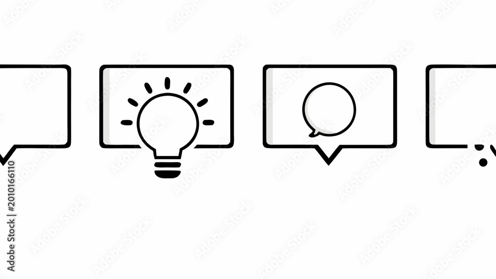 Fototapeta premium Minimal flat light bulb icon set with speech bubbles for creative ideas and communication