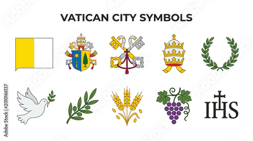 Quadro su tela Vatican City Symbols Collection Featuring Flags and Religious Icons