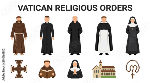 Bild auf Leinwand Vatican Religious Orders and Symbols Illustration.