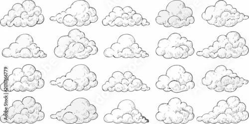 Foto hand drawn cloud collection sketch style on white background