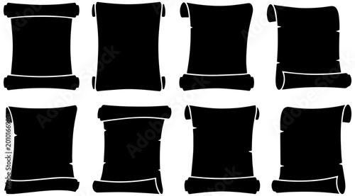 Tableau sur toile Eight different black scroll silhouettes displayed on a plain white background f