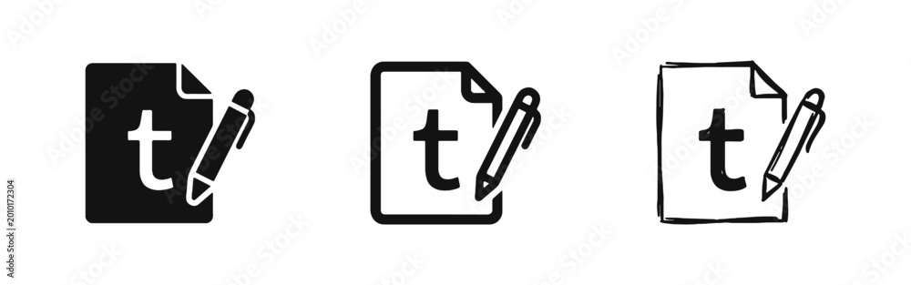 Obraz premium Writing and Text Editing Document Icon Set - Pen and Paper Creative Content Symbol