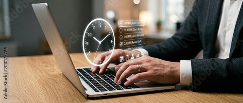 Time management techniques for professionals in a modern workspace using laptops digital tools and efficient practices in a home office setting