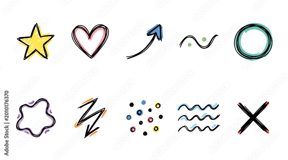 Obraz premium The icon pack features various colorful symbols on a white background.