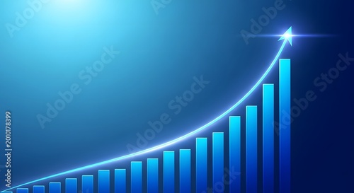 Blue bar graph with upward trend digital illustration with gradient background high quality