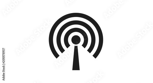 Black wireless communication antenna icon on white background.