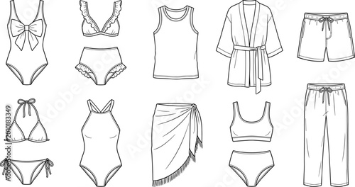 Fotografía Women Swimwear and Loungewear Outline Set Featuring Bikini, One Piece, Tank Top,