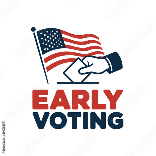 Early voting American flag hand inserting ballot paper  voting concept