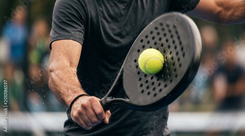 photo of the movement of deflecting the ball using a racket in the sport of padel made by AI generative