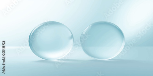 Bild auf Leinwand Glass sphere on white and blue background with transparent bubbles and shiny ref