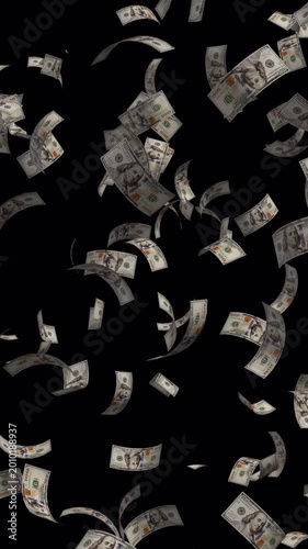 Money explosion cash falling dollar bills wealth currency finance success alpha channel