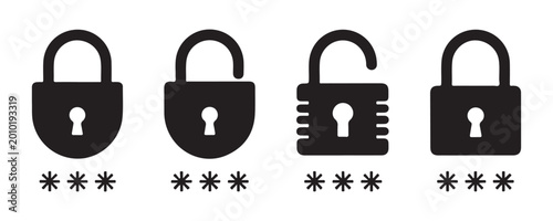 Tableau sur toile Set of padlock icons representing security, with asterisks for password protection, indicating hidden input