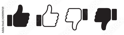 Thumb icons set representing like and dislike feedback signs isolated on transparent background vector graphics.