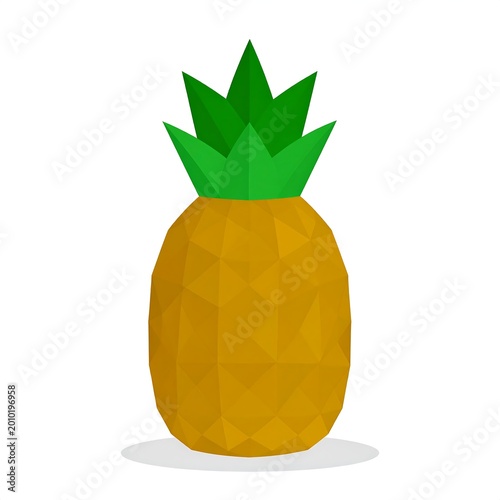 Low Poly Pineapple Illustration With Green Leaves Isolated On White Background Geometric Yellow Fruit Vector Art Design In A Minimalist Modern Style