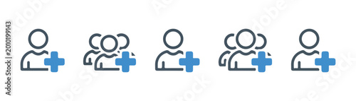 Add people icon group plus symbol vector interface user crowd management meeting.