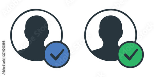 Bild auf Leinwand Round user profile icons with checkmark status indicators for verification and membership management tasks