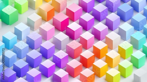 Vibrant 3D Cube Array: Colorful Geometric Blocks in Pastel and Neon Hues — Abstract Background for Creative Projects