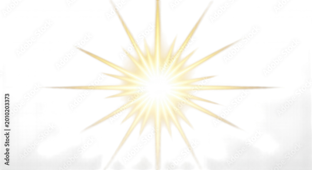 Fototapeta premium A bright, glowing starburst or sunburst with sharp, radiating golden rays isolated against a dark background