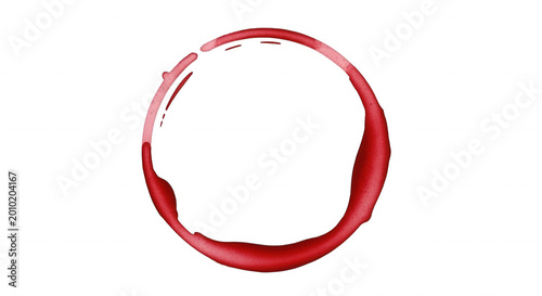A circular red liquid stain or ring mark left by a glass base on a solid black background, isolated red circle shape