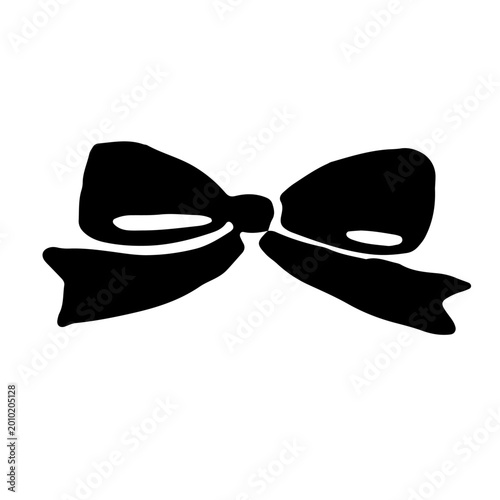 筆文字風の手描き和風リボン、シンプルな黒い蝶結び。モノクロベクターイラスト。