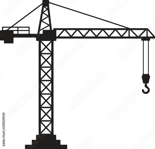 Tower Crane Silhouette Construction Equipment Vector icon